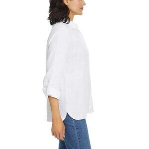 Anne Klein Women's Gauze Button Down Roll Tab Shirt, White XL-New without Tag